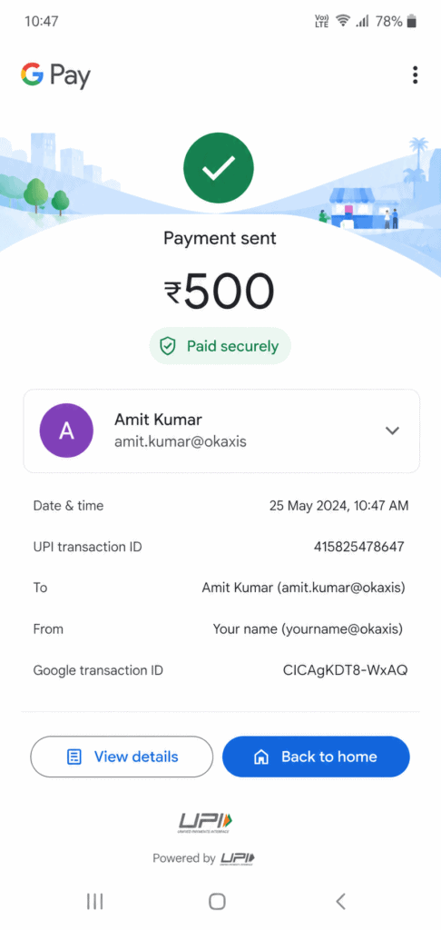 Google Pay transaction success proof screenshot real test India 2026