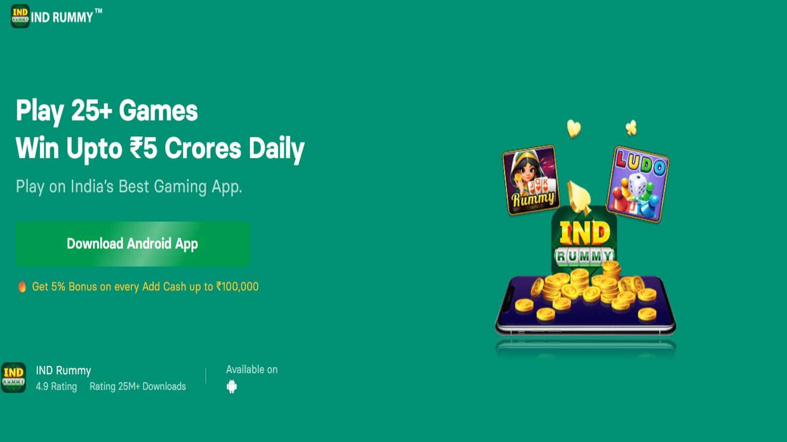 IND Rummy mobile app for online rummy games and real cash winnings.