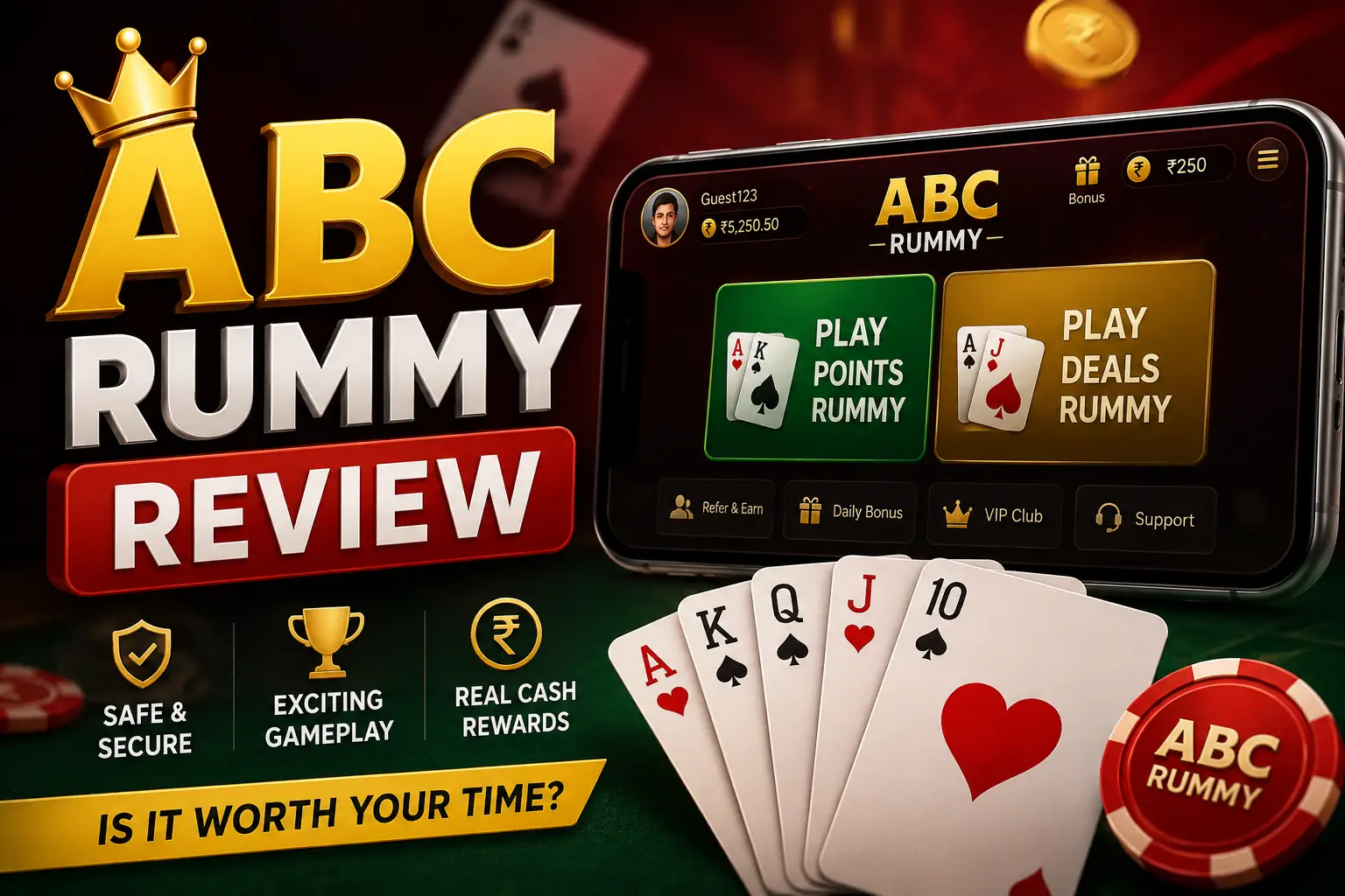 ABC Rummy Review featured image showing app interface and gameplay experience