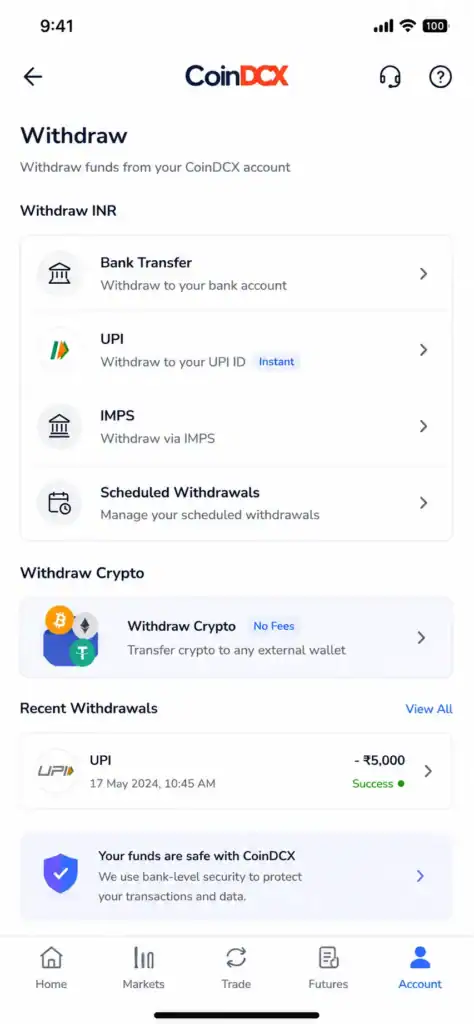 CoinDCX App Withdrawal Process India 2026 INR Bank Transfer

