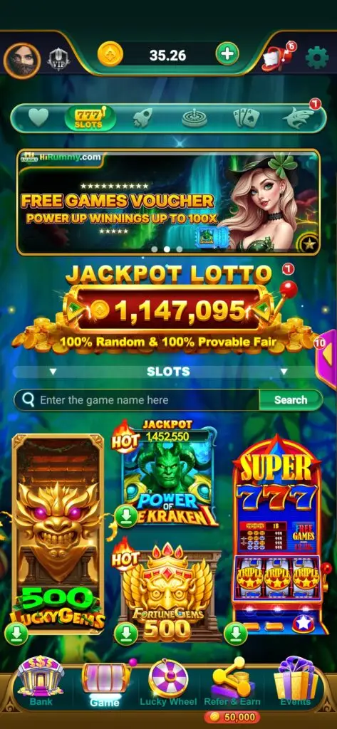 Hi Rummy app overview showing home screen and navigation interface