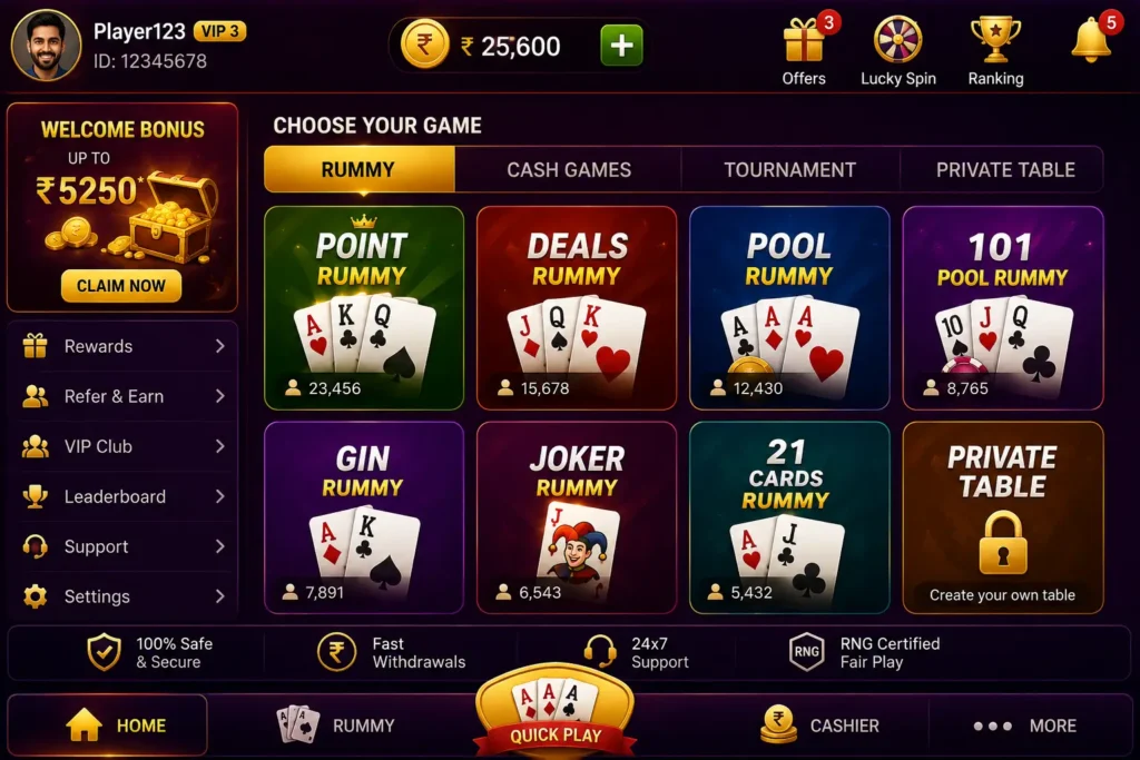 Hindi 777 app games lobby screenshot for Android users