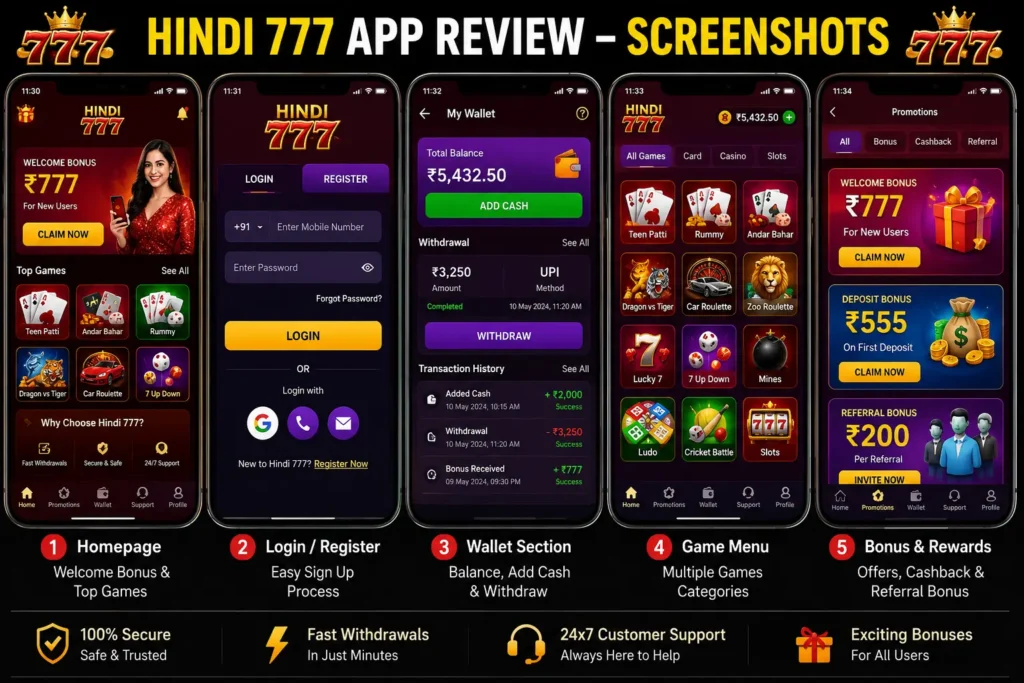 Hindi 777 app review homepage screenshot for Android users