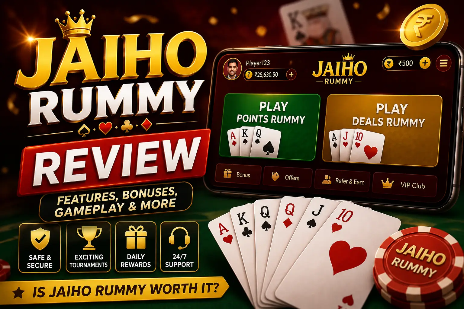 Jaiho Rummy Review featured image showing mobile gaming interface and card gameplay experience
