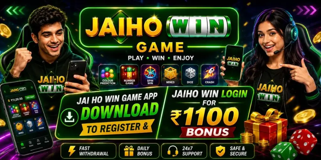 Jaiho Win platform homepage showing game categories and navigation dashboard

