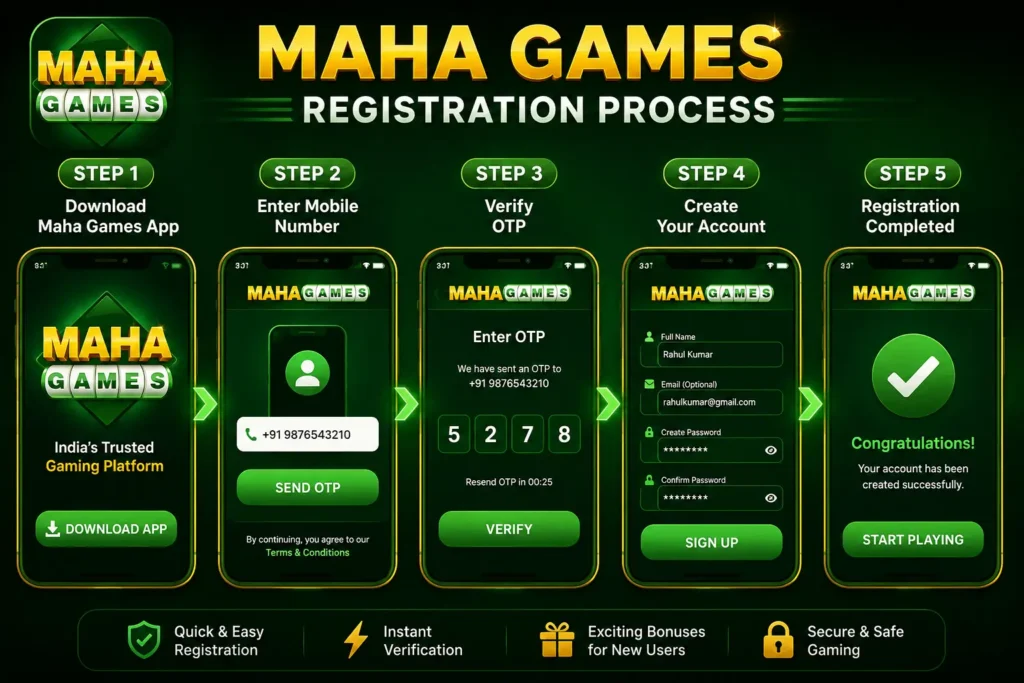 Maha Games Review showing the mobile app home screen and interface overview