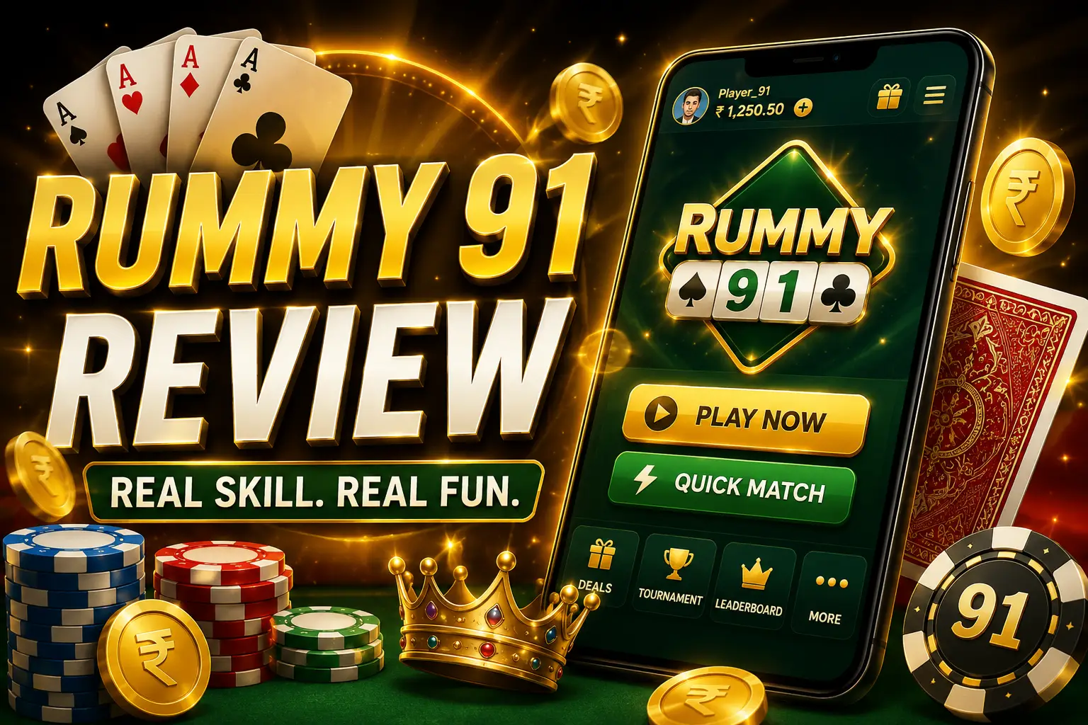 Rummy 91 app navigation screen showing menus and smooth user experience on mobile device