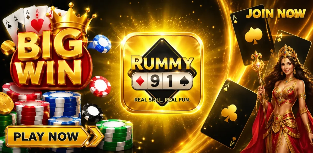 Rummy 91 gameplay experience displayed on mobile screen with cards and game table view