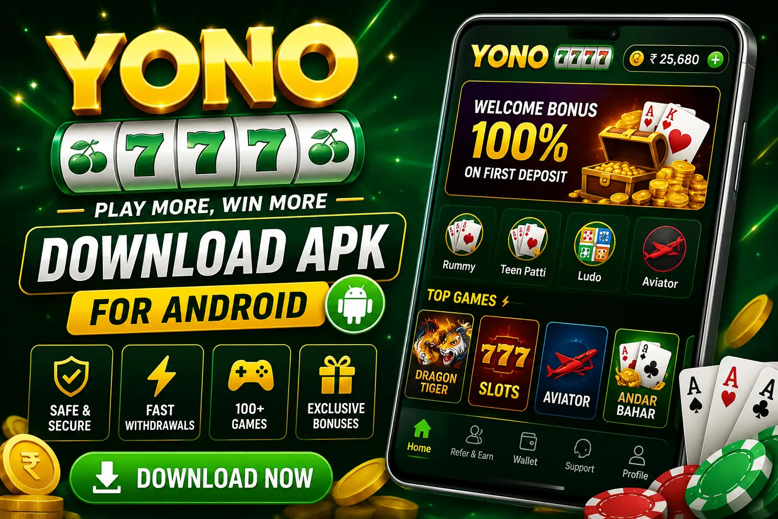 Yono 777 APK download featured image showing Android gaming app interface and mobile gameplay overview