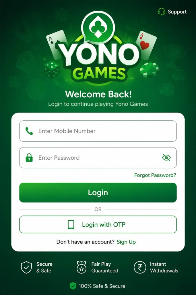 Yono Games registration process and account setup screen