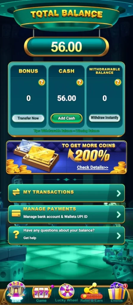 Yono Rummy app settings menu showing sound, notification, and account security options