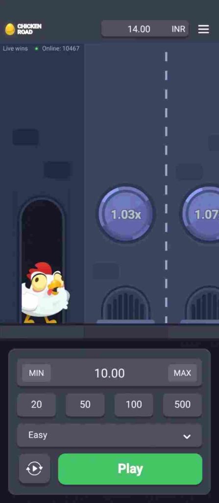 Chicken Road step-based crash game screen