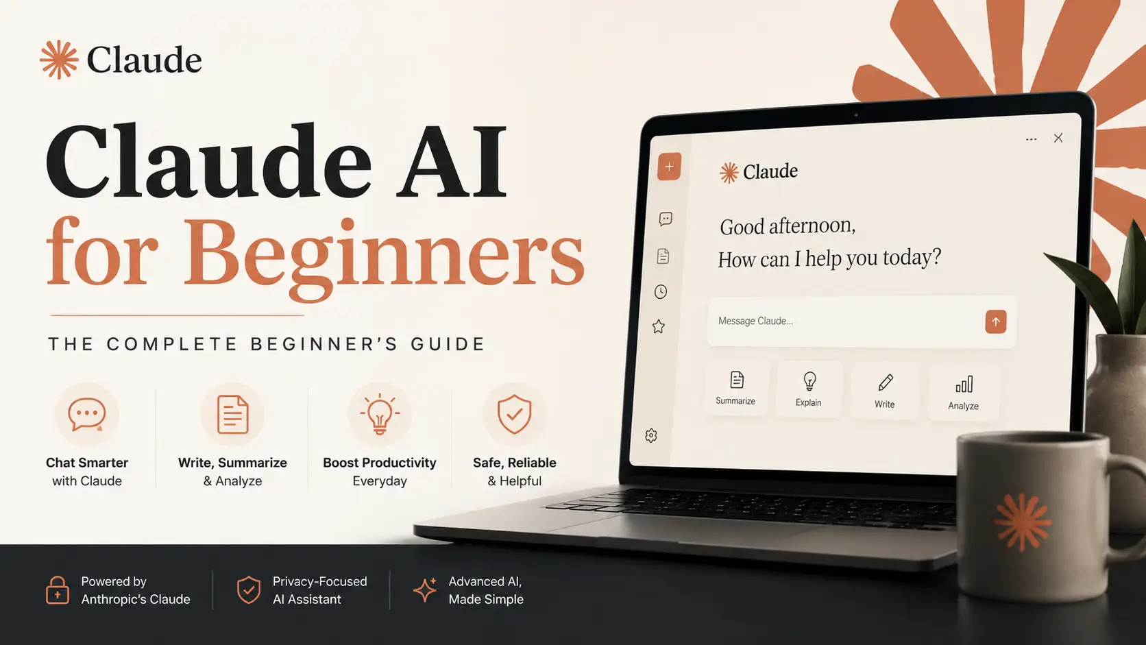 Claude AI for beginners guide showing setup steps, features, and pricing overview