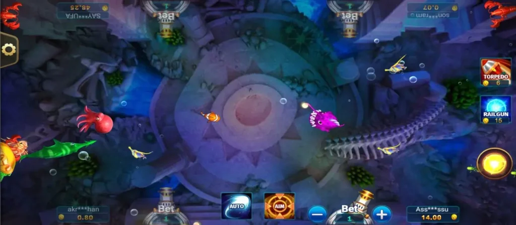 Mega Fishing arcade game with weapon selection