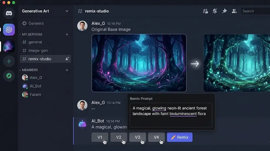 Midjourney remix and variation feature used to refine beginner results