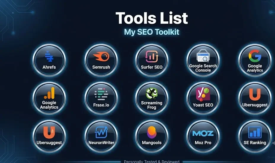 My SEO toolkit of 13 best SEO tools in 2026 including Ahrefs, Semrush, and Surfer SEO