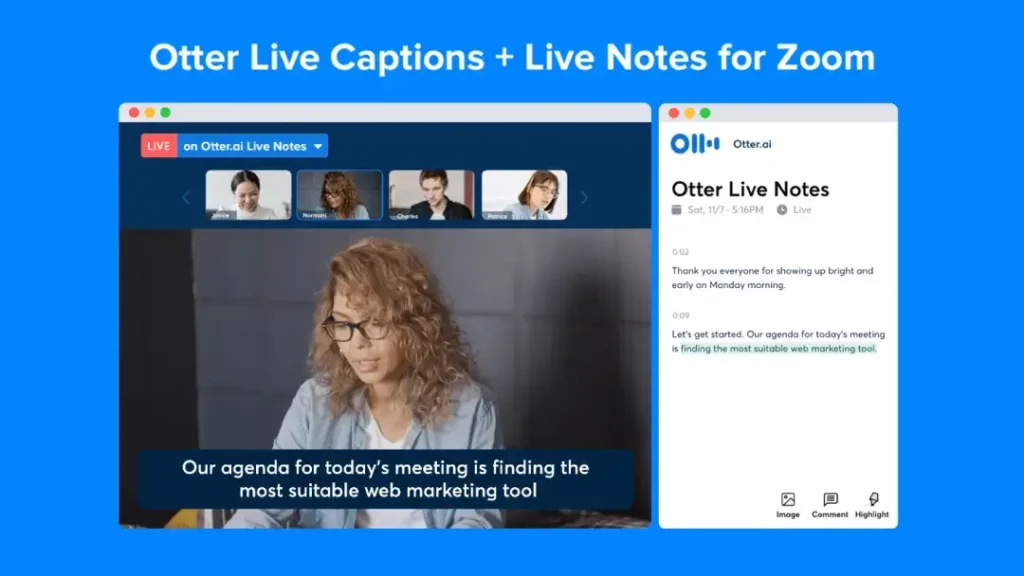 Otter AI live transcription in action during a real meeting