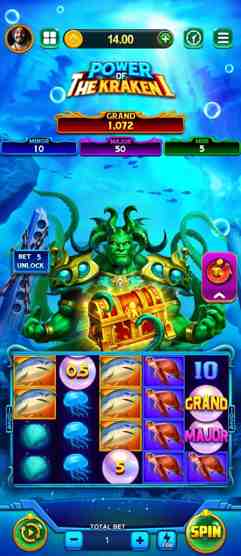 Power of Kraken ocean-themed slot game screen